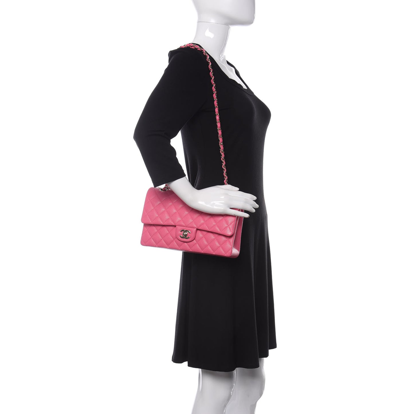 Caviar Quilted Medium Double Flap Pink