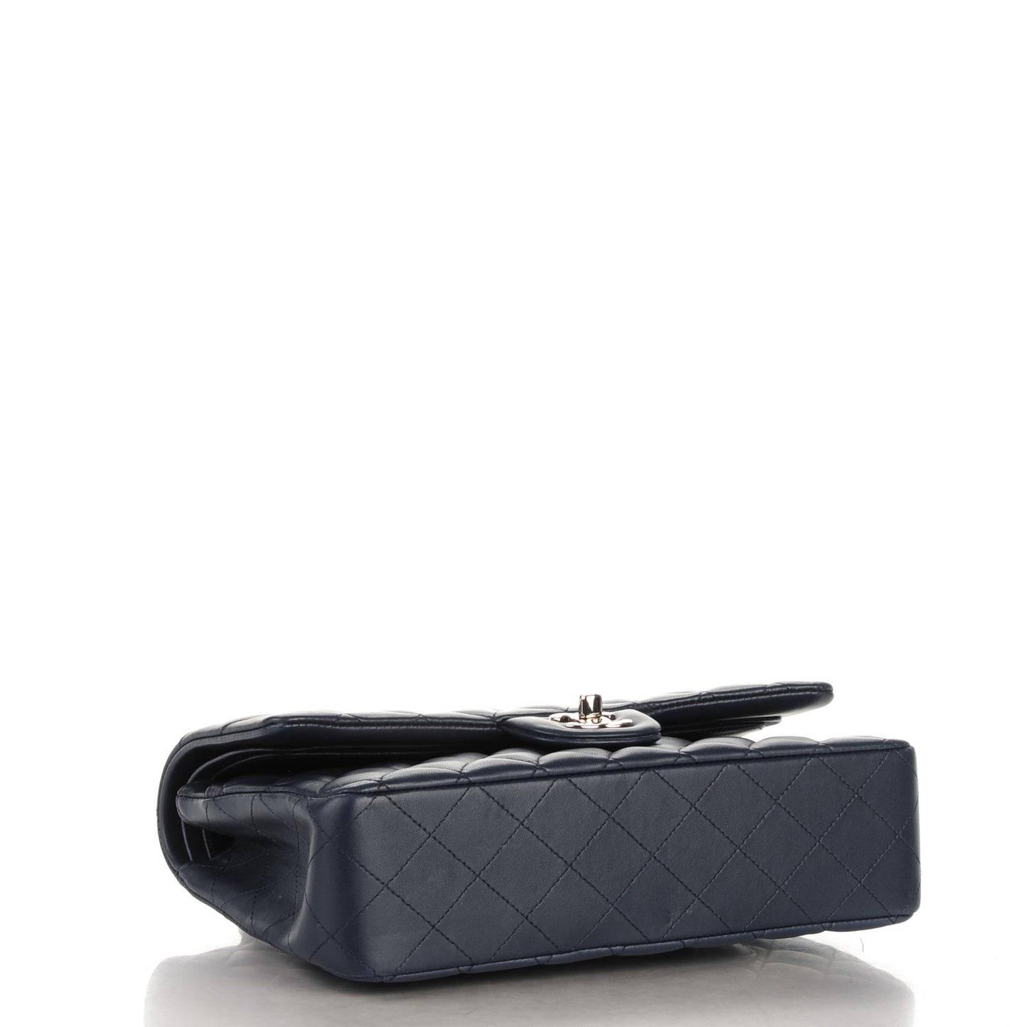 Lambskin Quilted Medium Double Flap Navy