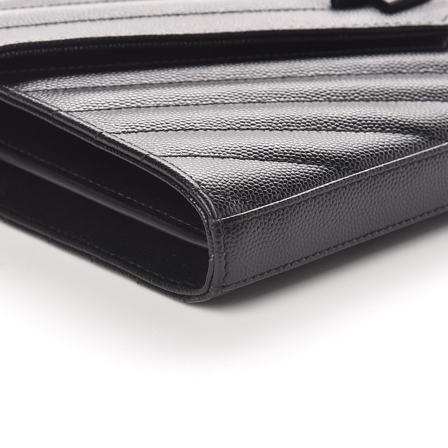 Saint Laurent Grain De Poudre Matelasse Chevron Monogram Chain Wallet Black 8 of 10