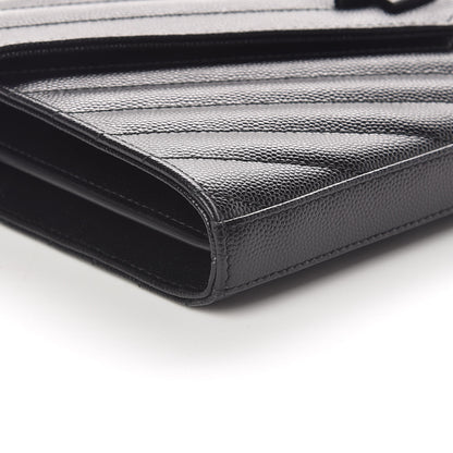 Saint Laurent Grain De Poudre Matelasse Chevron Monogram Chain Wallet Black 8 of 10