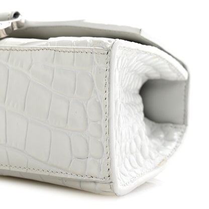 Balenciaga Shiny Calfskin Crocodile Embossed Hourglass Top Handle Bag XS White 10 of 13