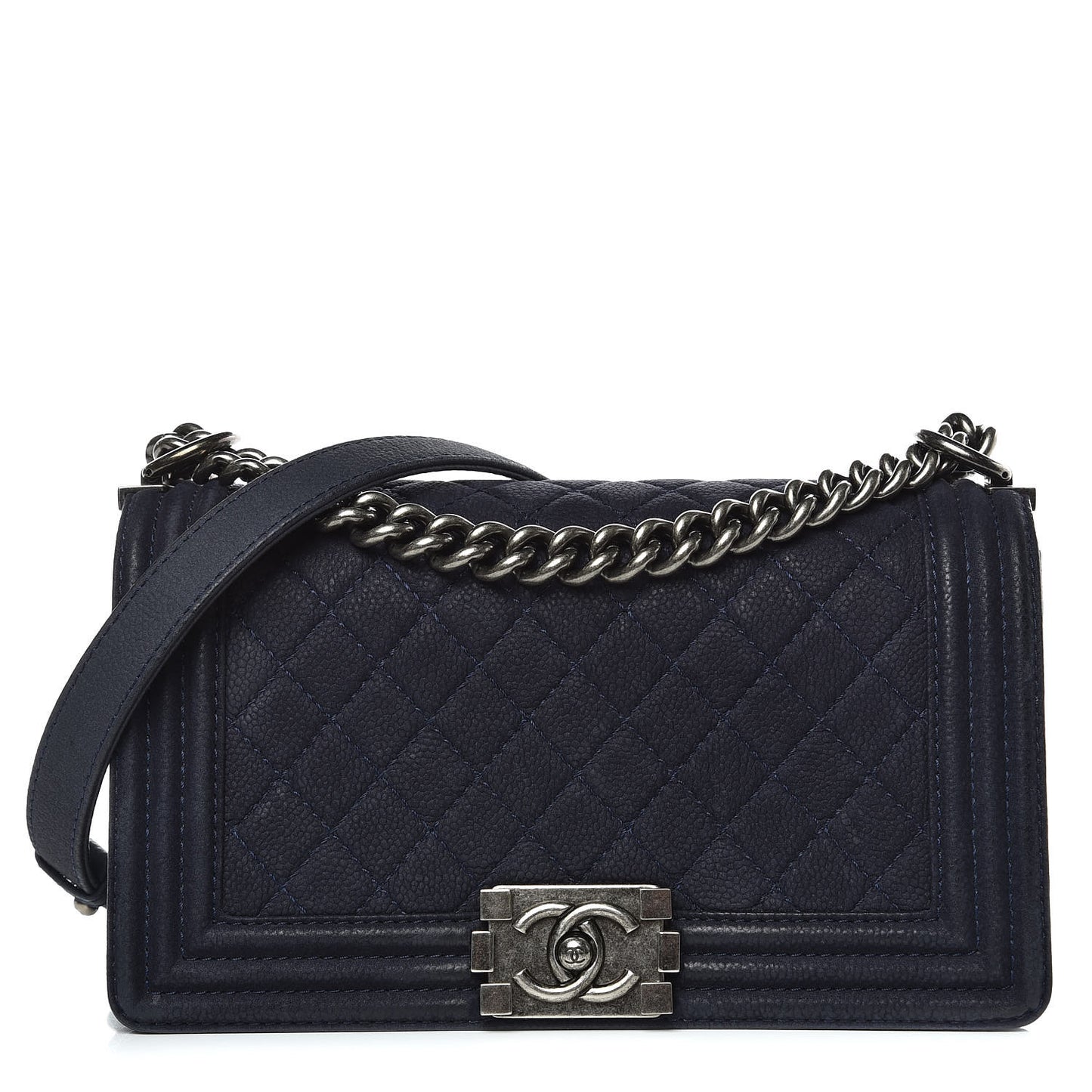 Iridescent Caviar Quilted Medium Boy Flap Navy