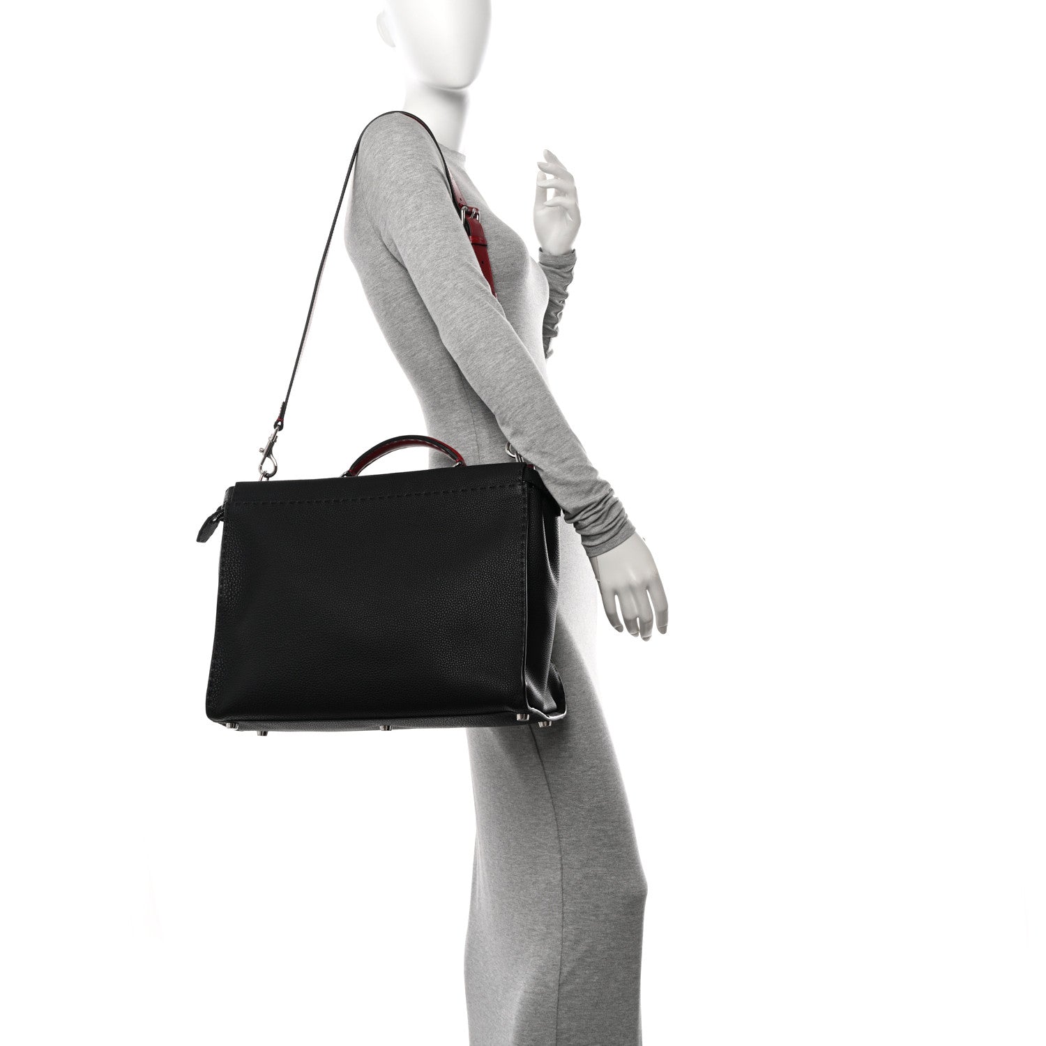 Fendi Cuoio Romano Selleria Vitello Zeus Large Mens Peekaboo Iconic Essential Satchel Black Rosso 2 of 9