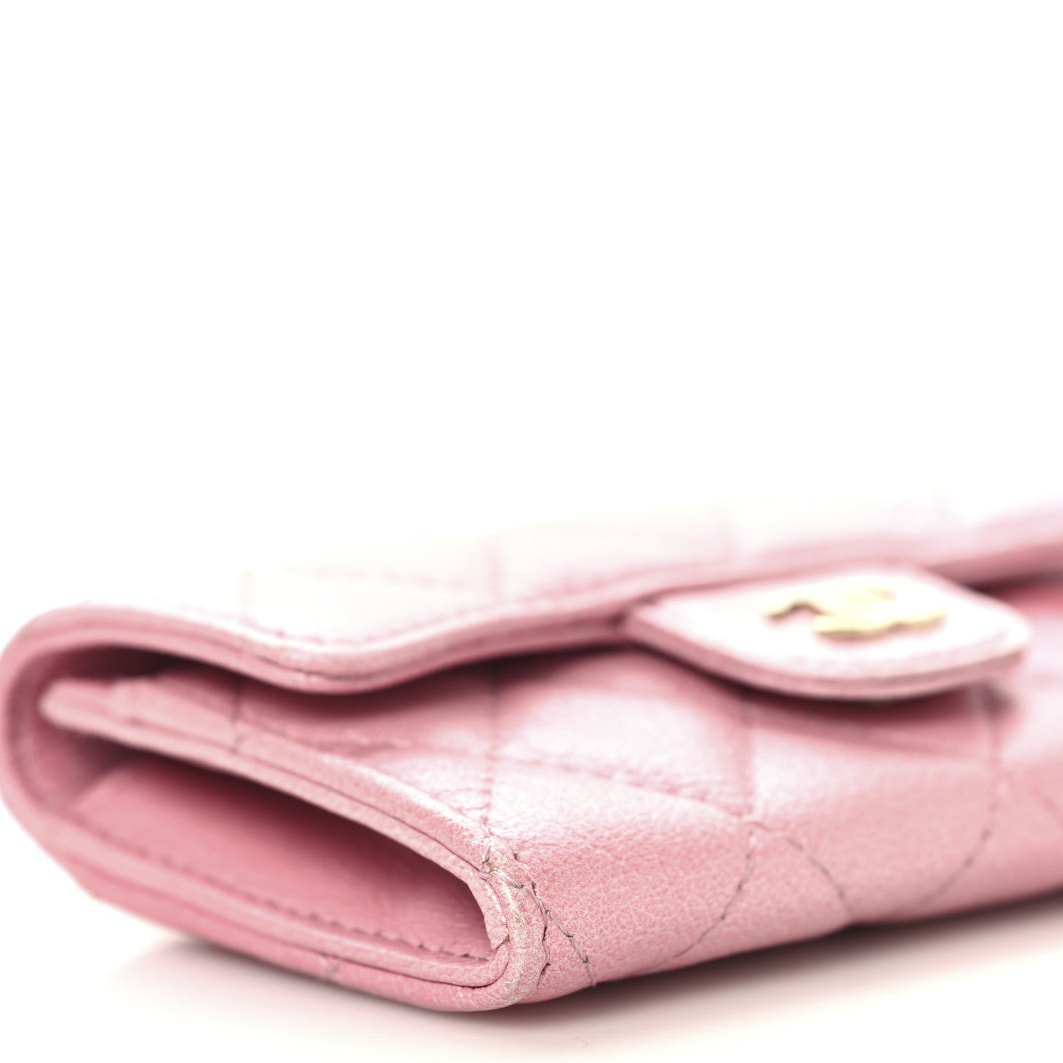 Chanel Metallic Lambskin Quilted Flap Card Holder Wallet Pink 9 of 12