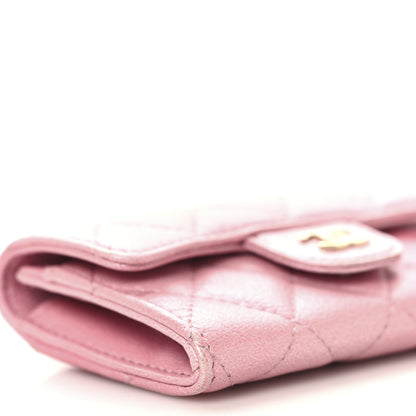 Chanel Metallic Lambskin Quilted Flap Card Holder Wallet Pink 9 of 12