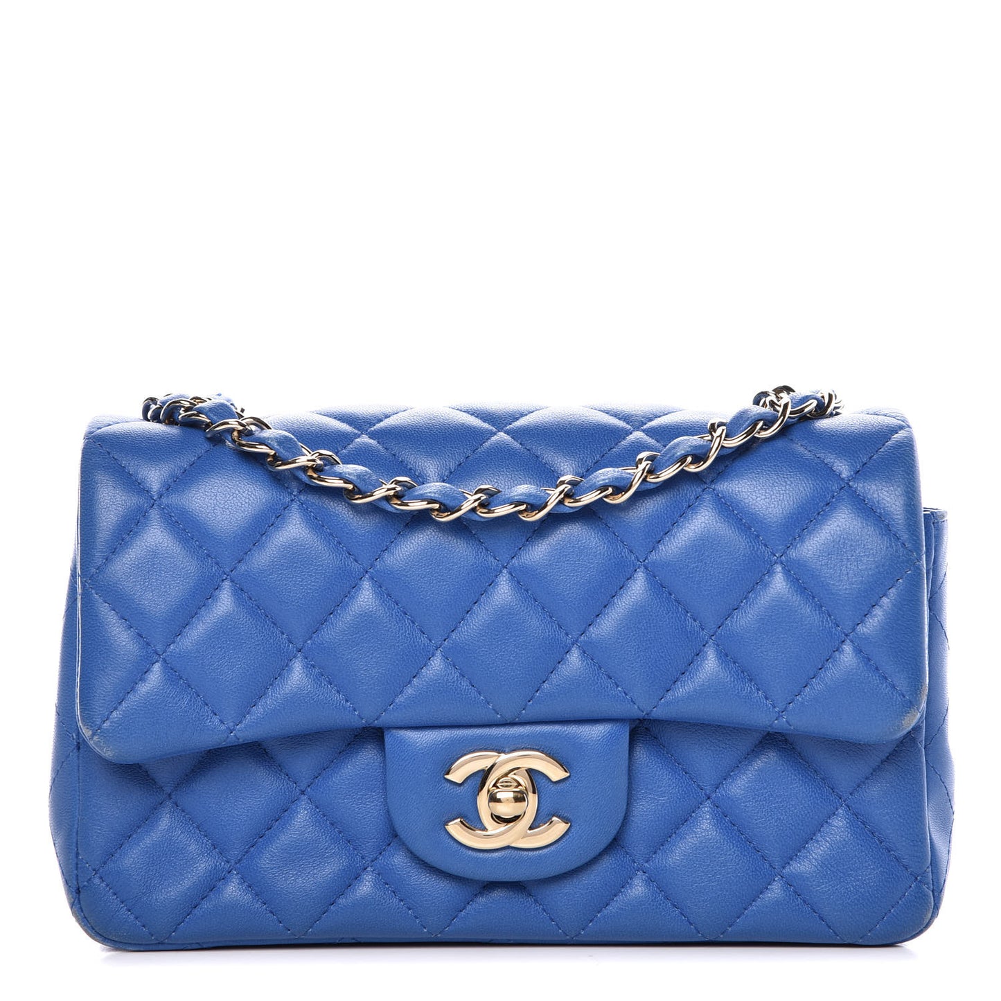 Lambskin Quilted Mini Rectangular Flap Blue