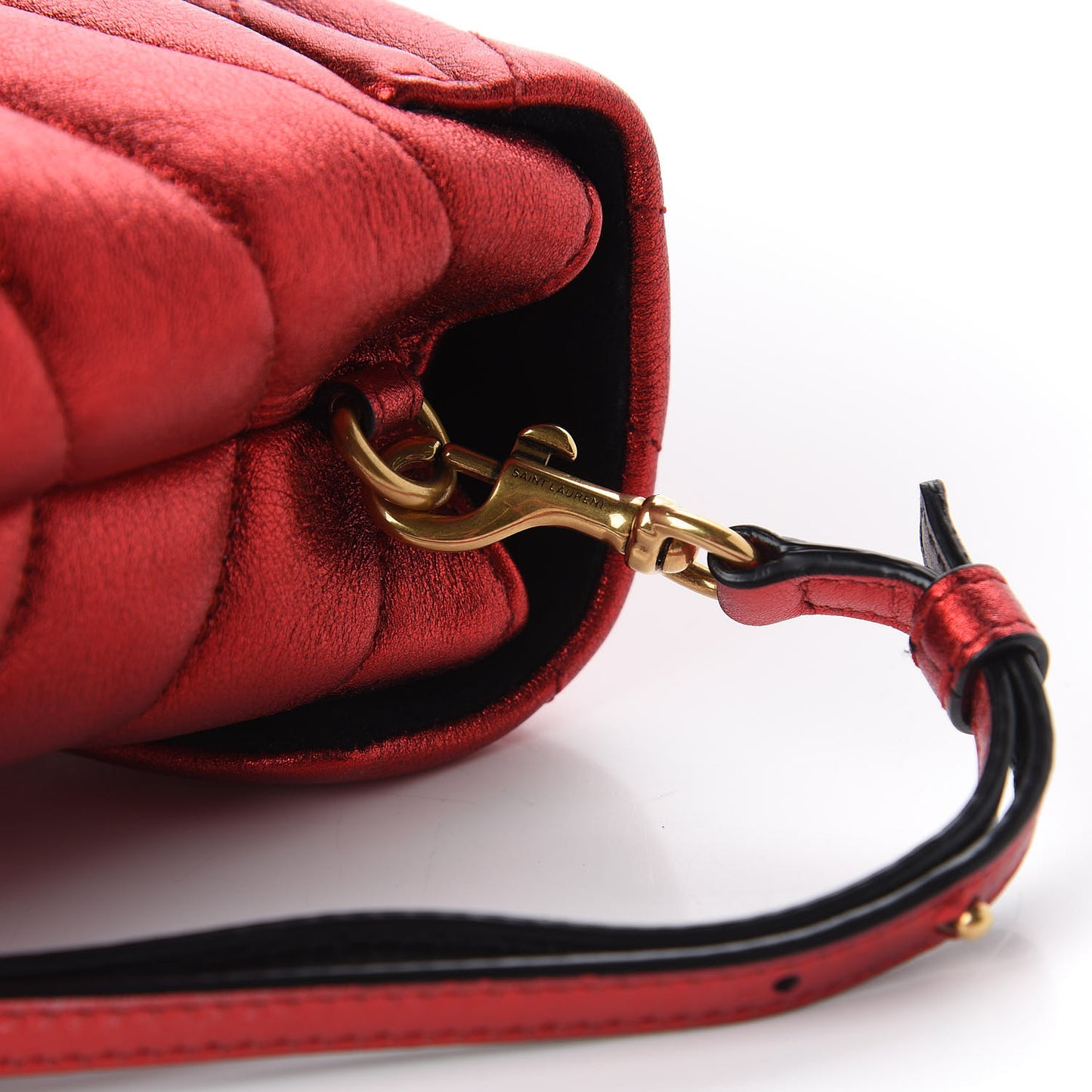 Metallic Calfskin Matelasse Toy Loulou Monogram Chain Satchel Red