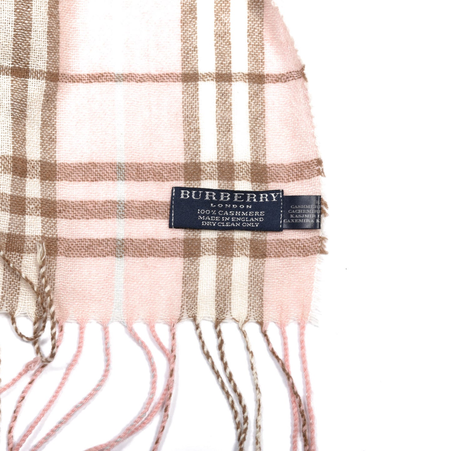 Cashmere Vintage Check Fringe Scarf Pink