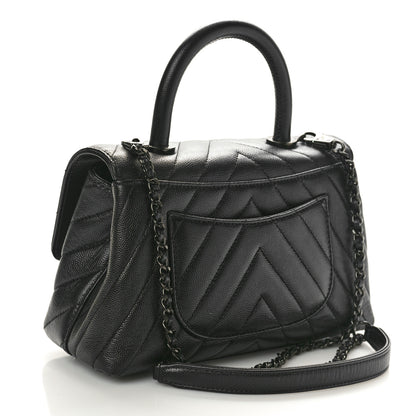 Chanel Caviar Chevron Quilted Mini Coco Handle Flap So Black 3 of 9