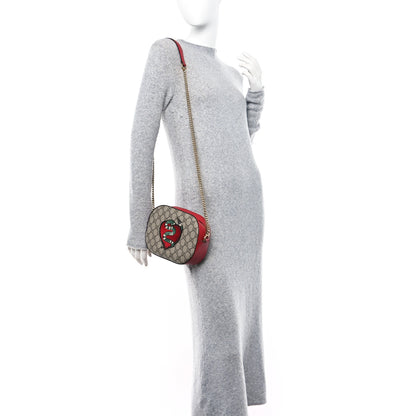 Gucci GG Supreme Monogram Kingsnake Heart Embroidered Mini Chain Shoulder Bag Beige Hibiscus Red 2 of 12