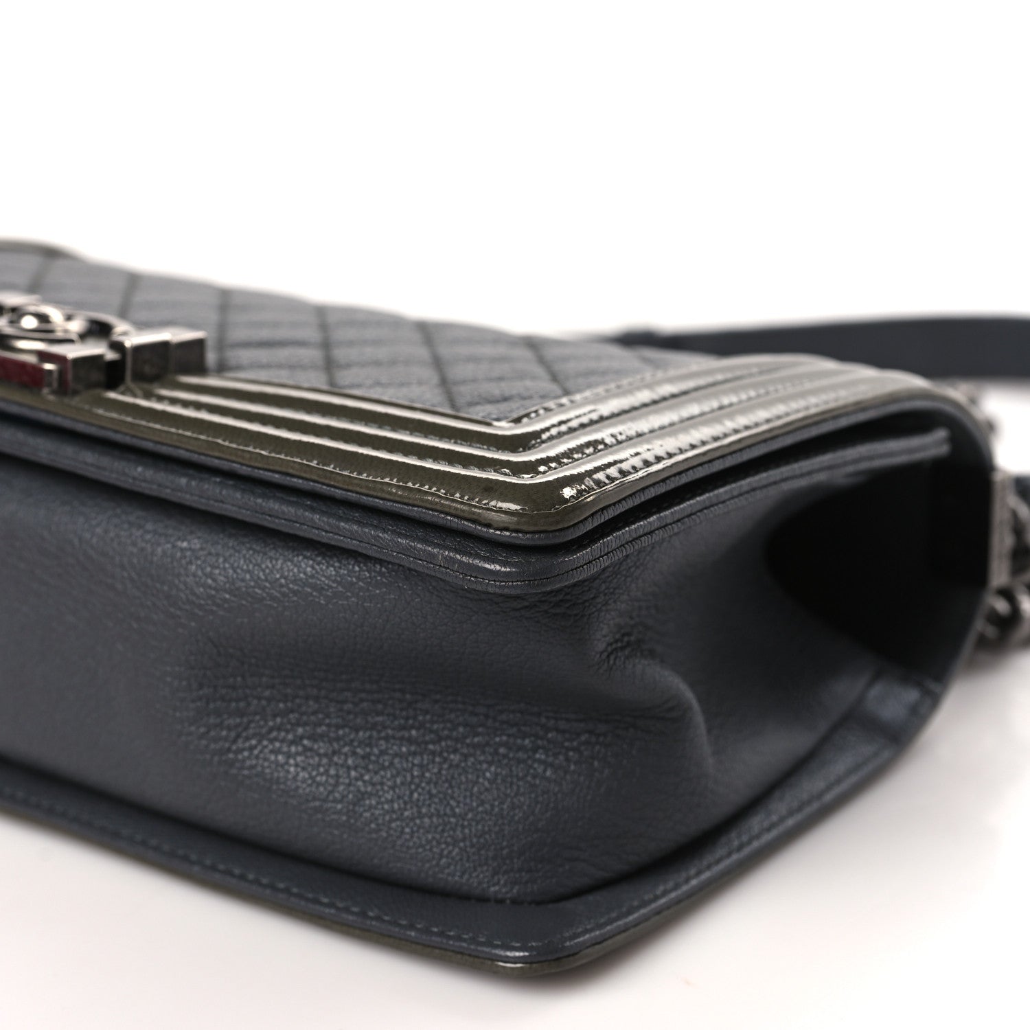 Chanel Goatskin Quilted Patent Medium Duo Boy Flap Grey Green 9 of 9