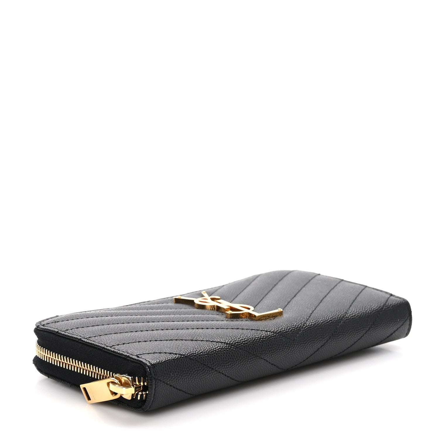 Saint Laurent Grain De Poudre Matelasse Chevron Monogram Zip Around Wallet Black 4 of 10