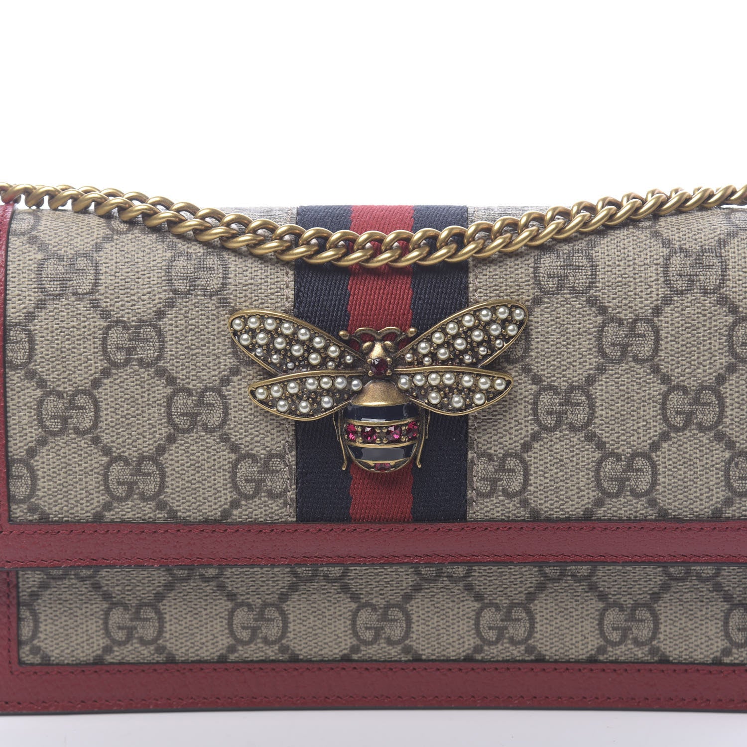 Gucci GG Supreme Monogram Web Queen Margaret Chain Wallet Red 9 of 10