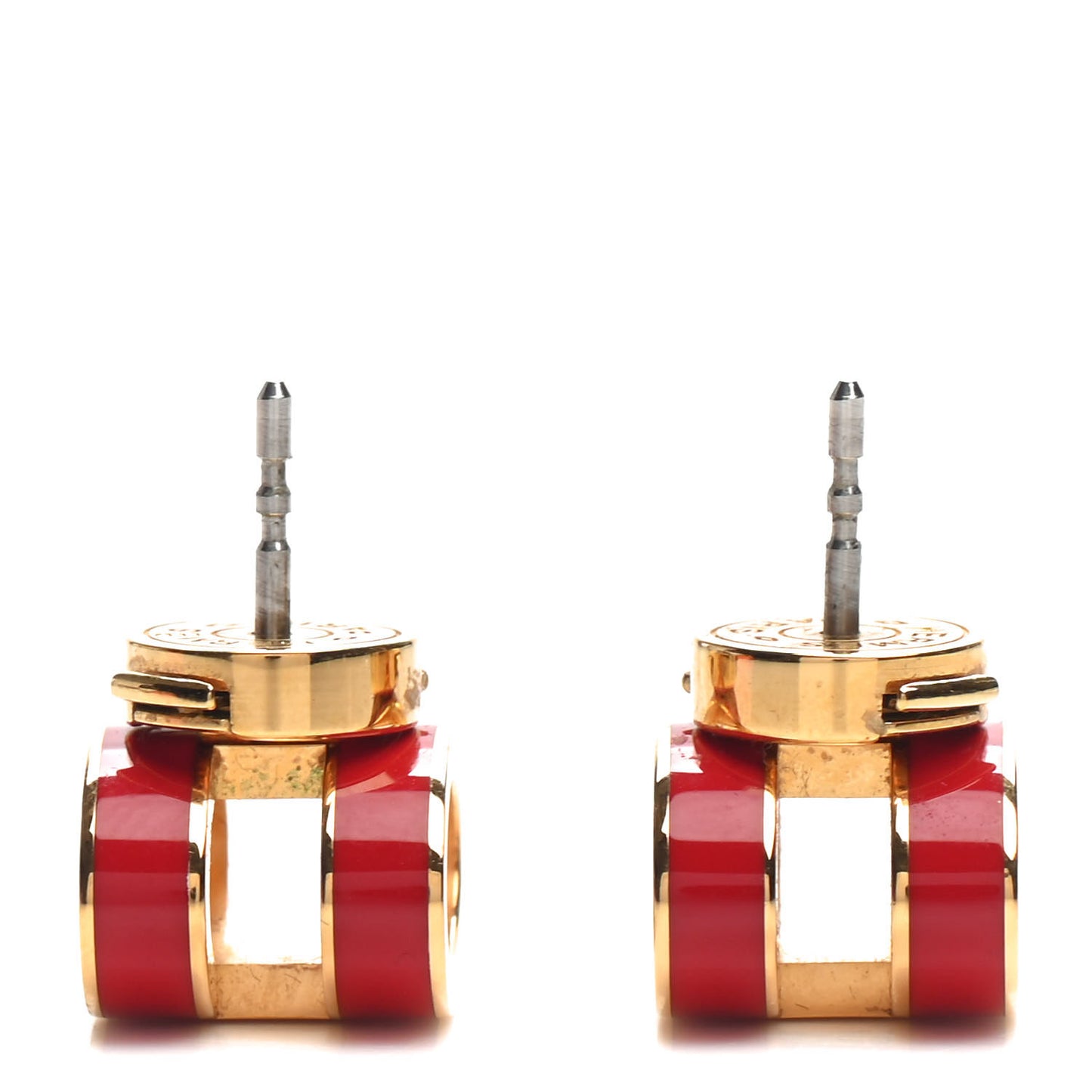 Gold Lacquered Pop H Earrings Rouge Corail