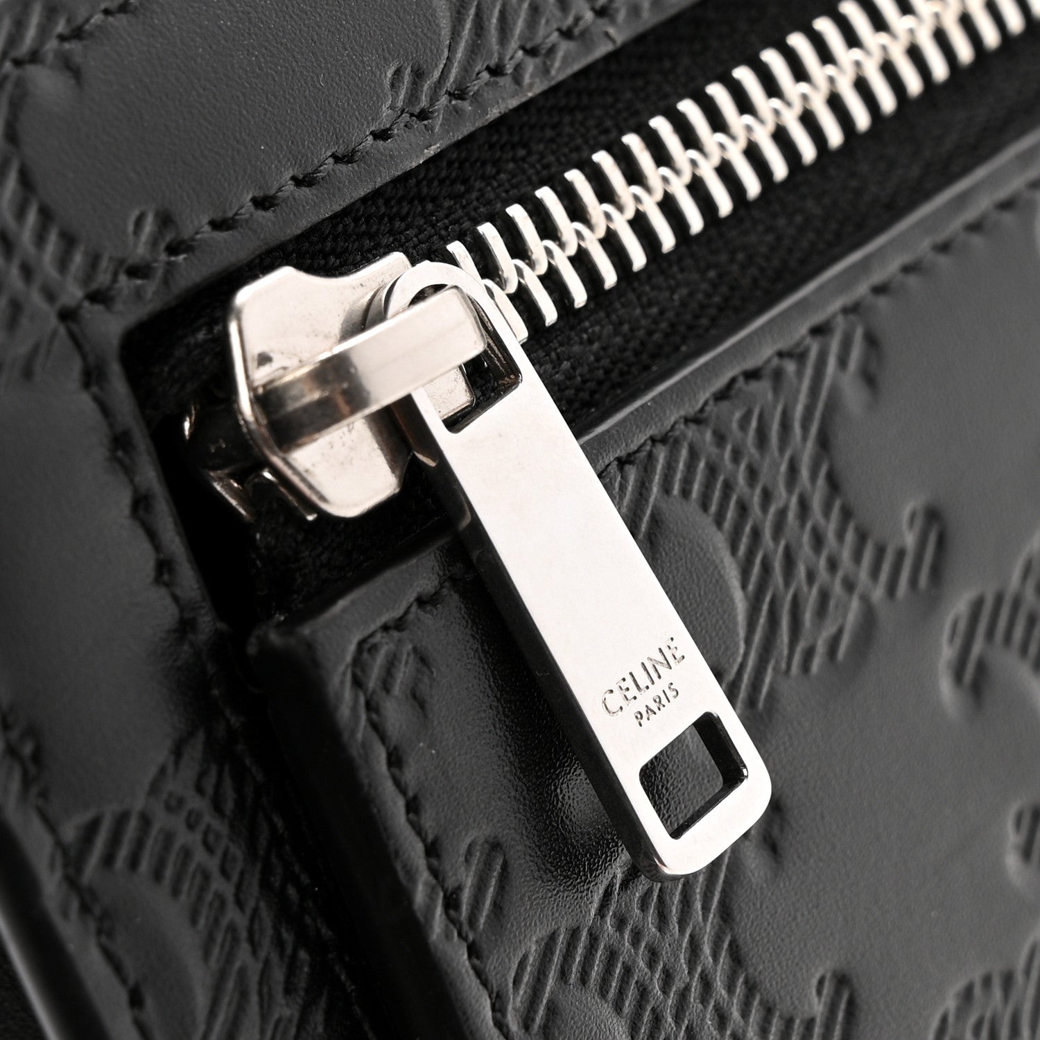 Celine Calfskin Triomphe Embossed Pouch With Strap Black 8 of 8