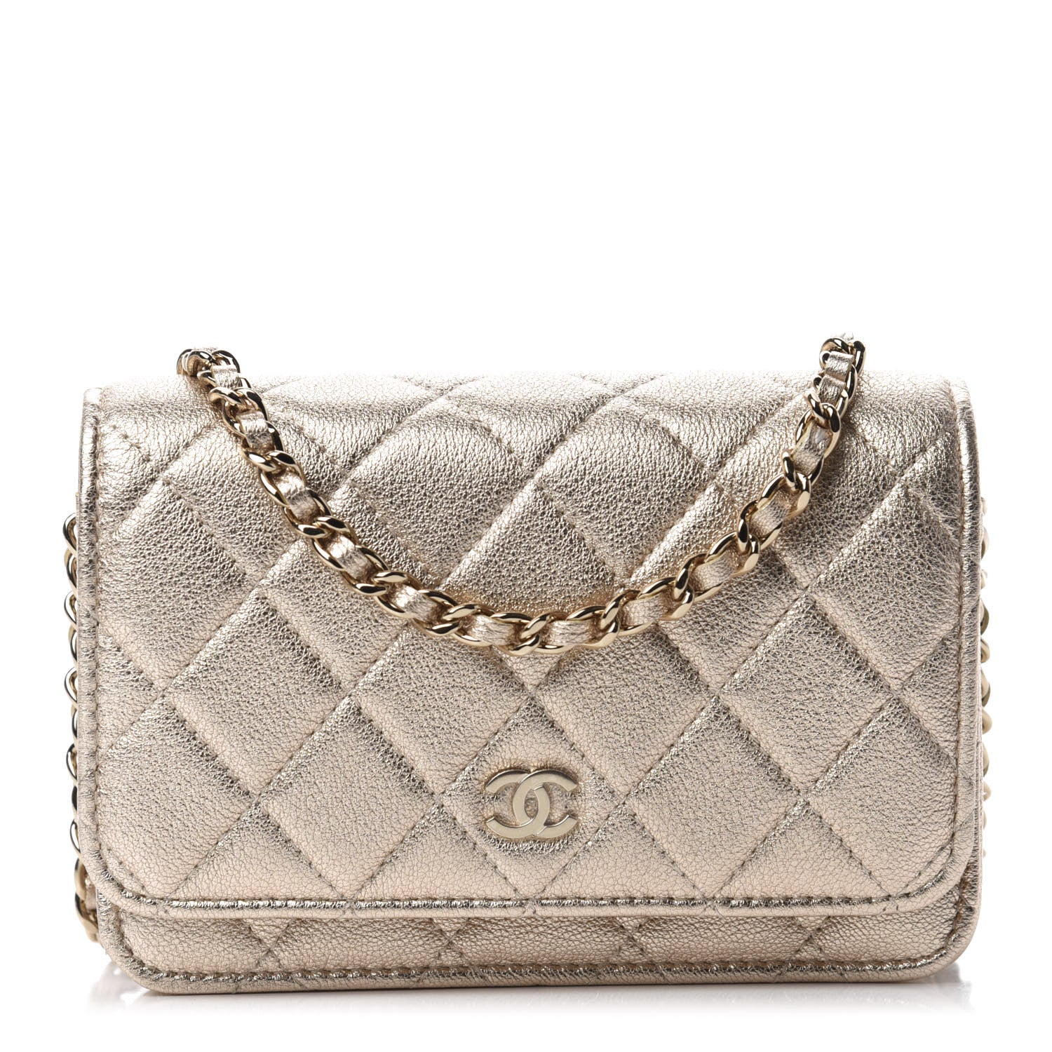 Chanel Metallic Lambskin Quilted Mini Wallet On Chain WOC Gold 1 of 11