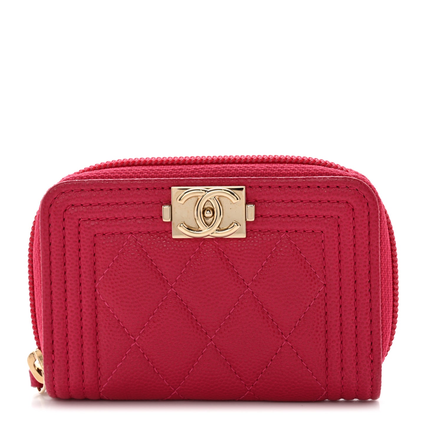 Caviar Quilted Boy Zip Around Coin Purse Wallet Red