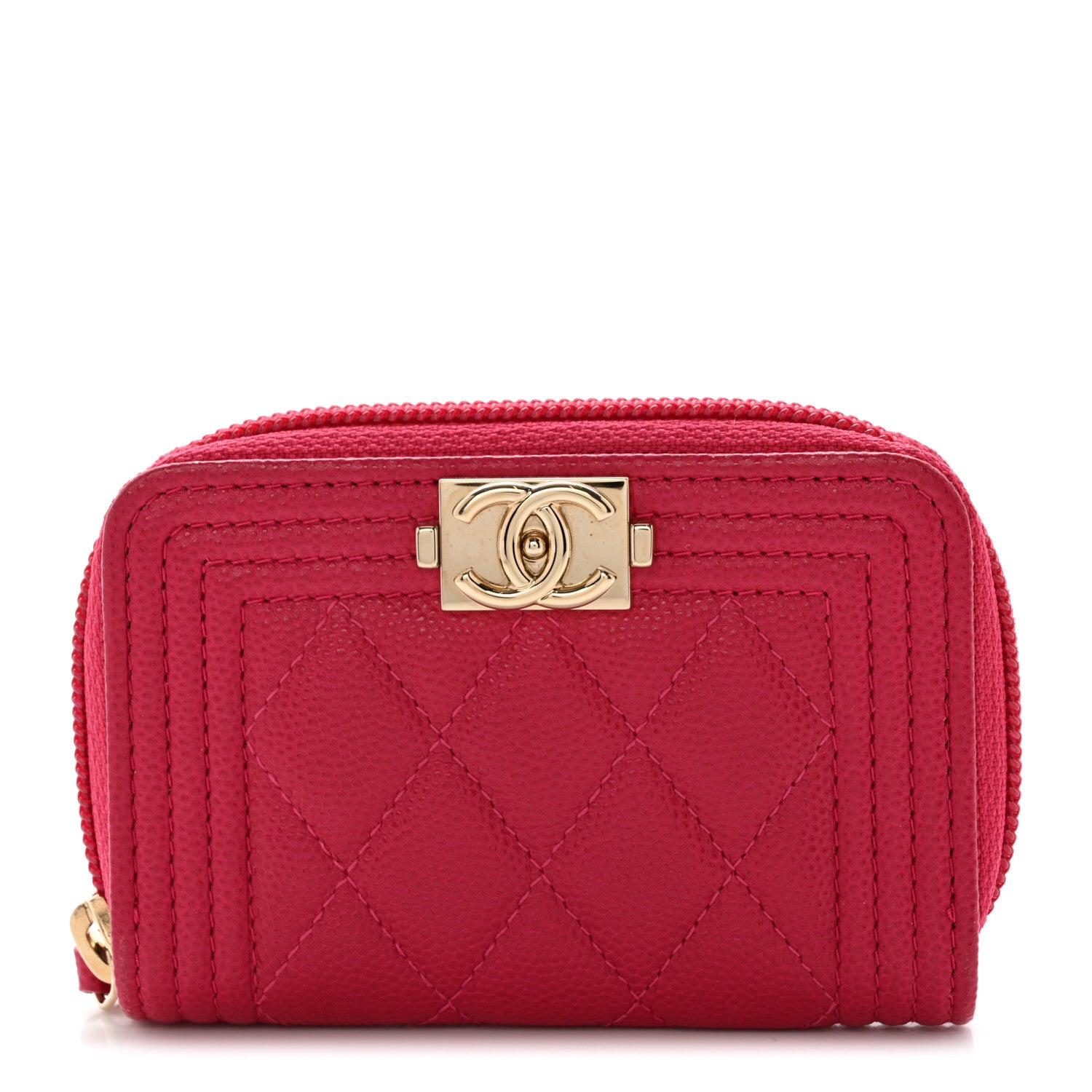 Chanel Caviar Quilted Boy Zip Around Coin Purse Wallet Red 1 of 8
