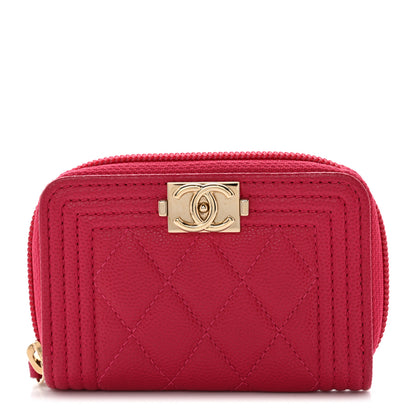 Chanel Caviar Quilted Boy Zip Around Coin Purse Wallet Red 1 of 8