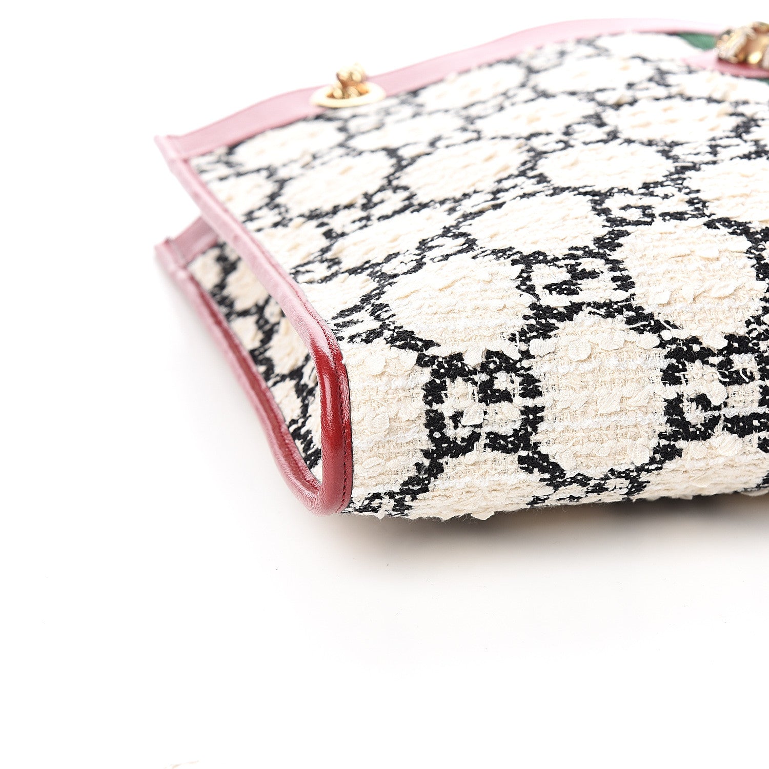 Gucci Tweed GG Monogram Large Rajah Chain Tote White Black Romantic Cherry 8 of 10