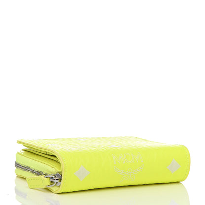 MCM Visetos Mini Zip Around Wallet Neon Yellow 4 of 7