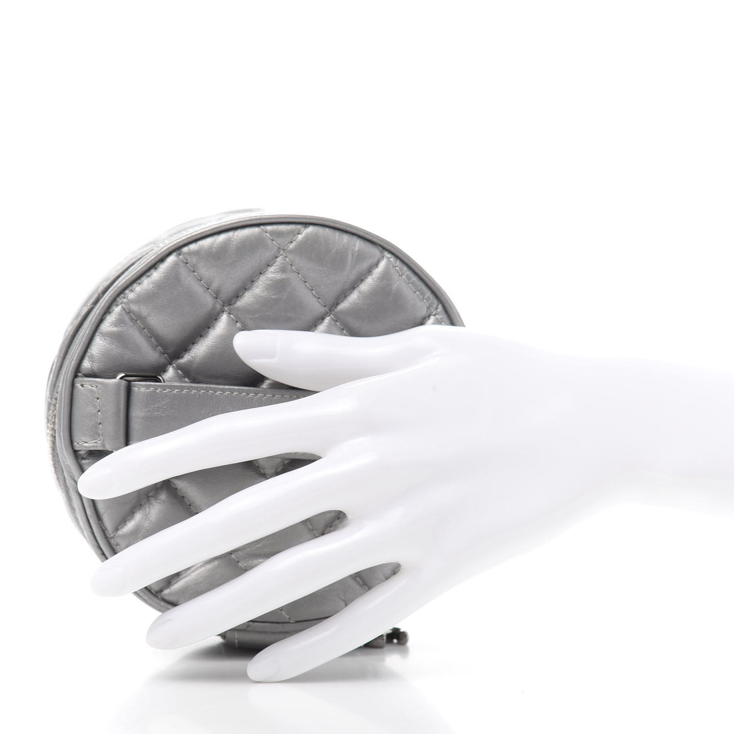 Metallic Aged Calfskin Quilted Round Bag Silver