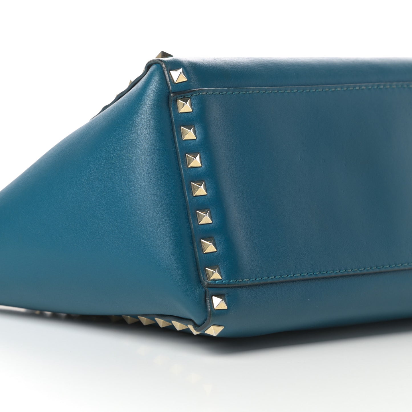 Vitello Small Rockstud Double Handle Tote Blue