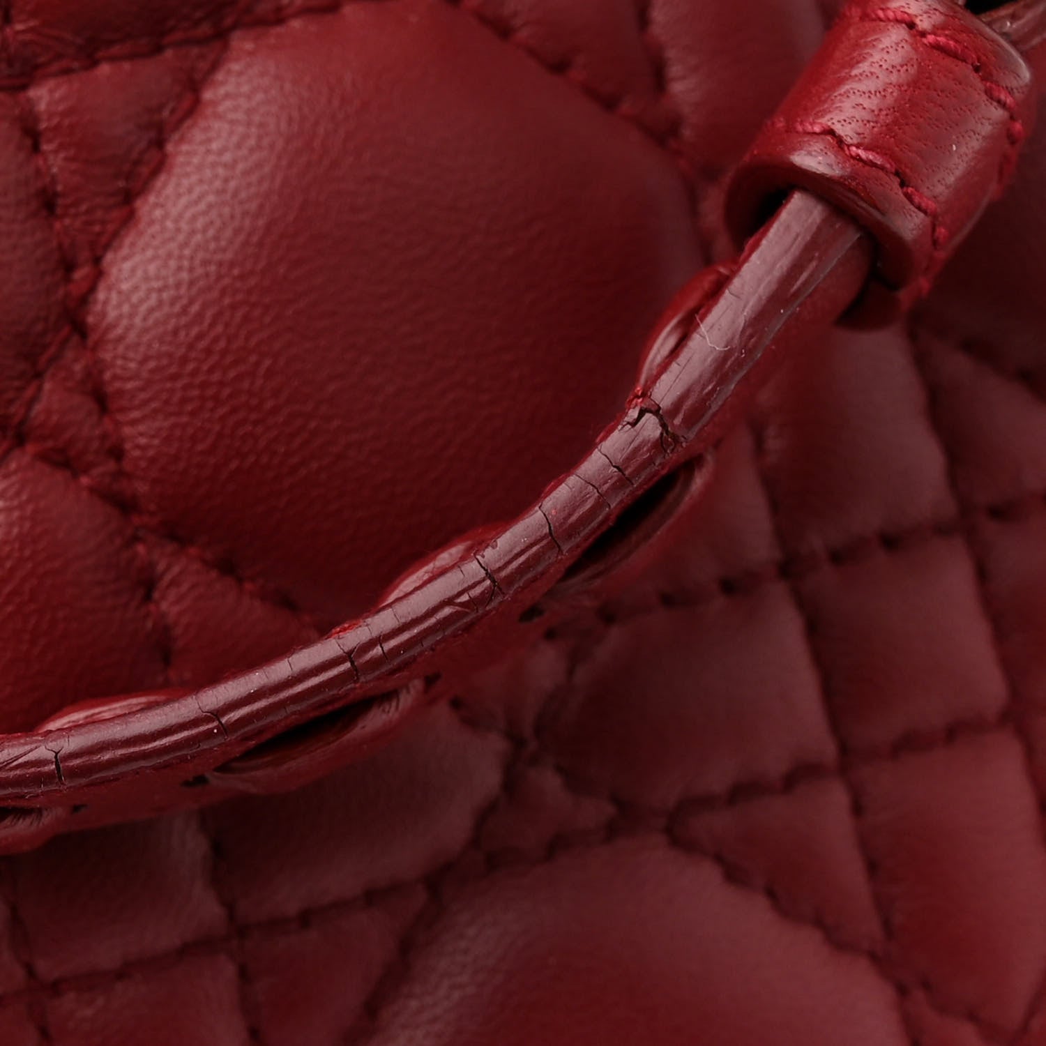 Christian Dior Lambskin Cannage Ruffle Trim Medium Lady Dior Burgundy 10 of 14