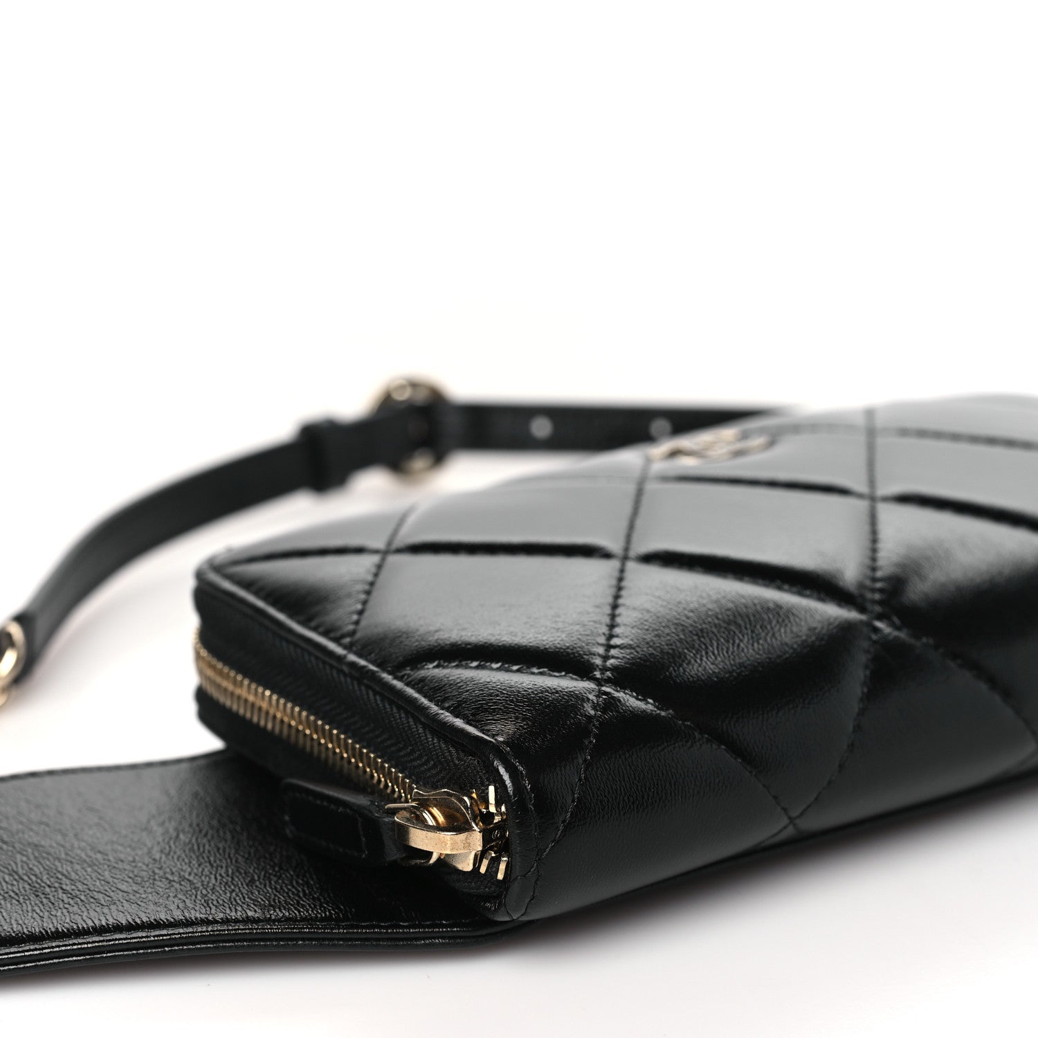 Chanel Shiny Lambskin Gusset Zip Around Waist Belt Wallet Black 10 of 11