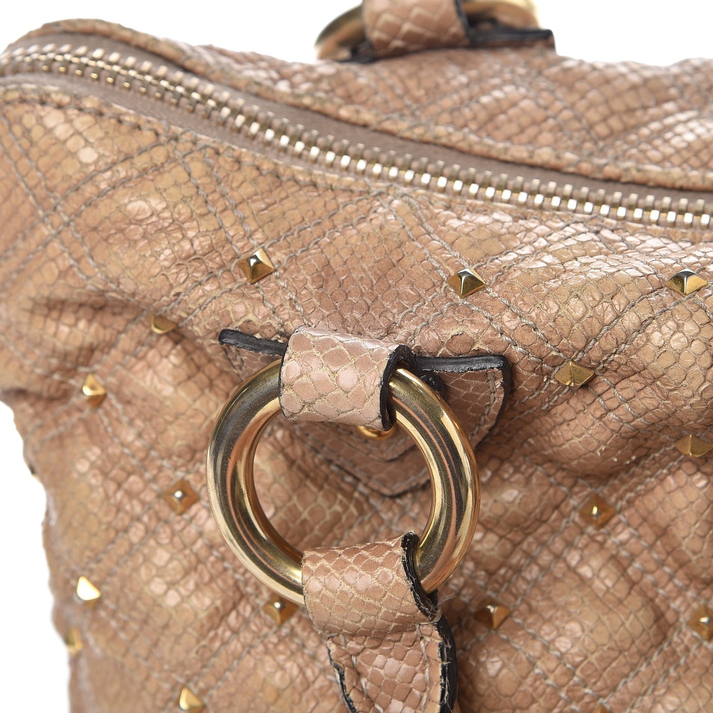 Python Effect Quilted Stardust Rio Satchel Beige