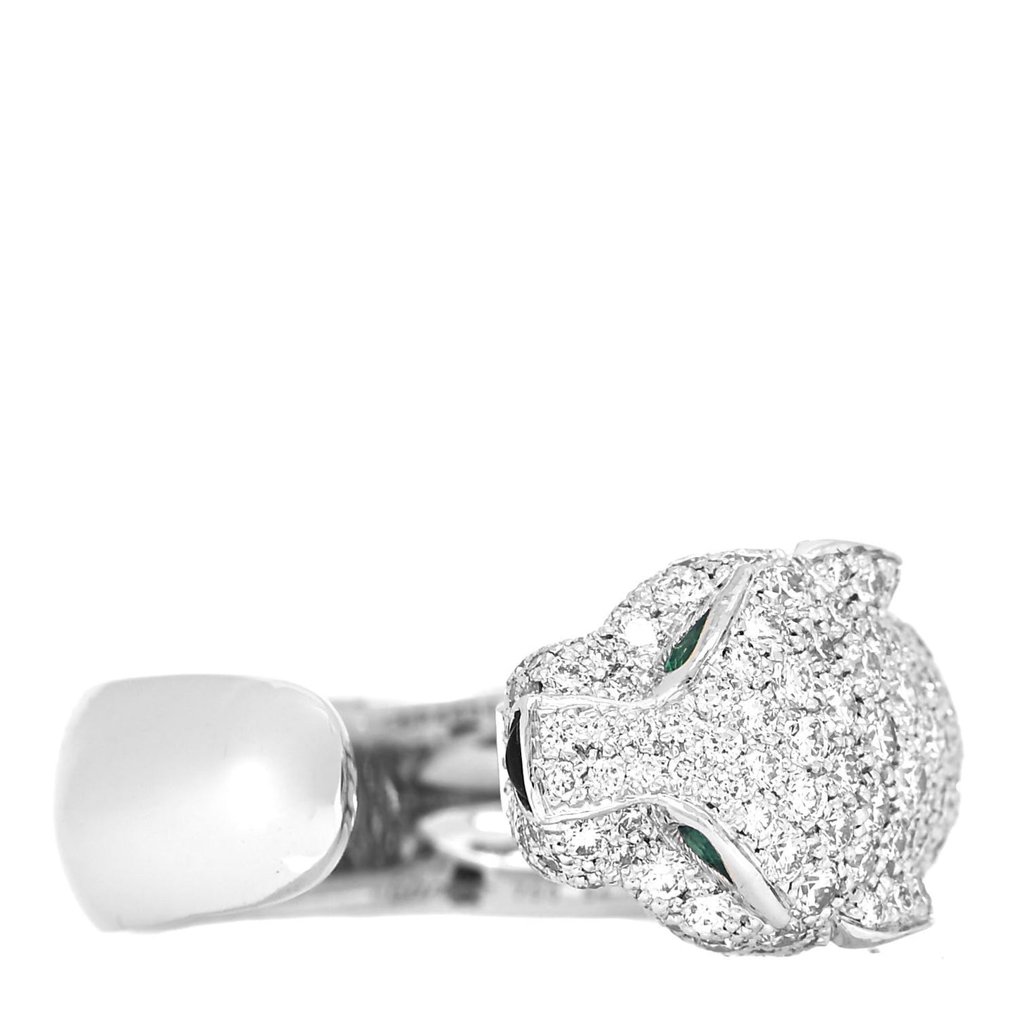 18K White Gold Diamond Black Onyx Emerald Panthere De Cartier Ring 54 7