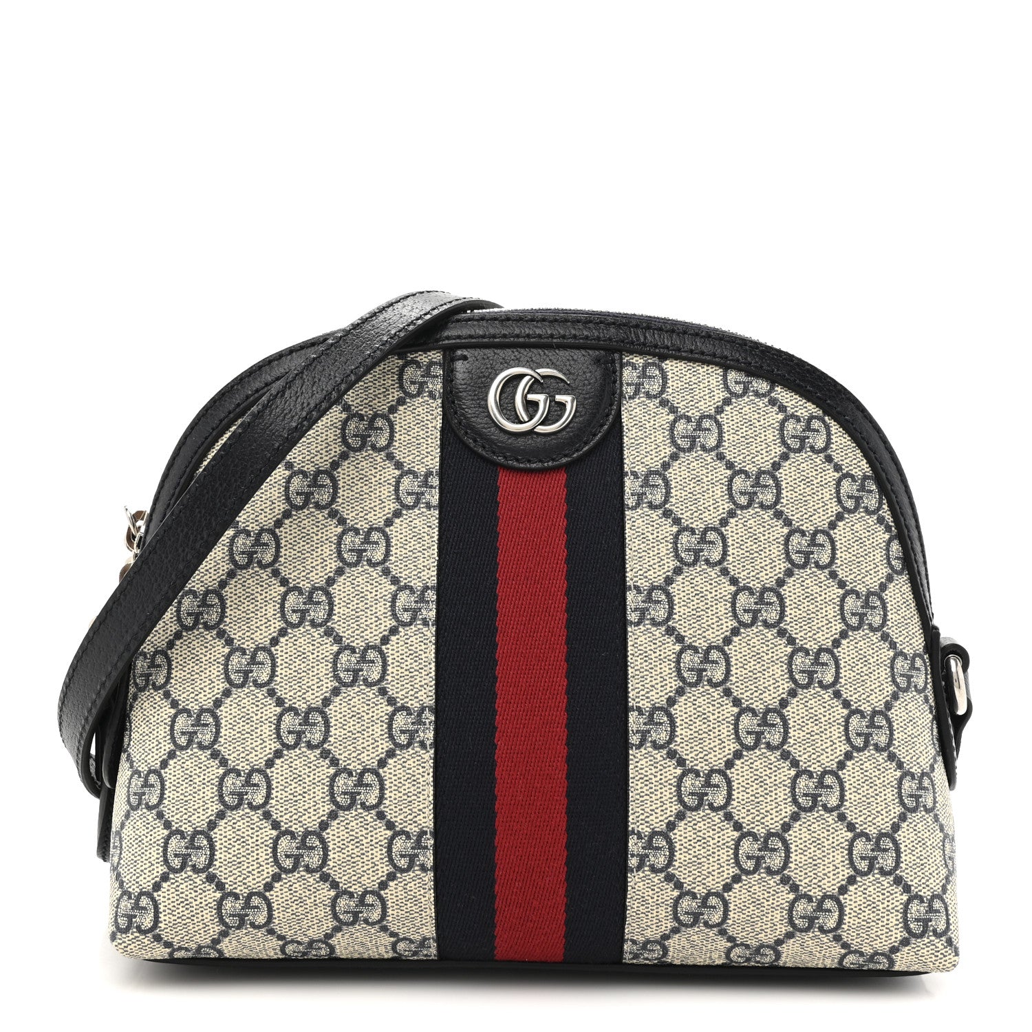 Gucci GG Supreme Monogram Textured Dollar Calfskin Web Small Ophidia Dome Shoulder Bag Beige Blue 2 of 21