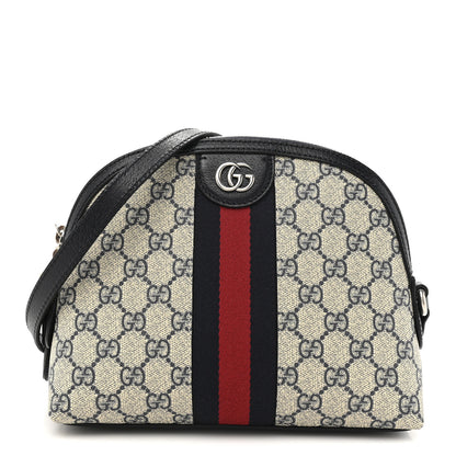 Gucci GG Supreme Monogram Textured Dollar Calfskin Web Small Ophidia Dome Shoulder Bag Beige Blue 2 of 21