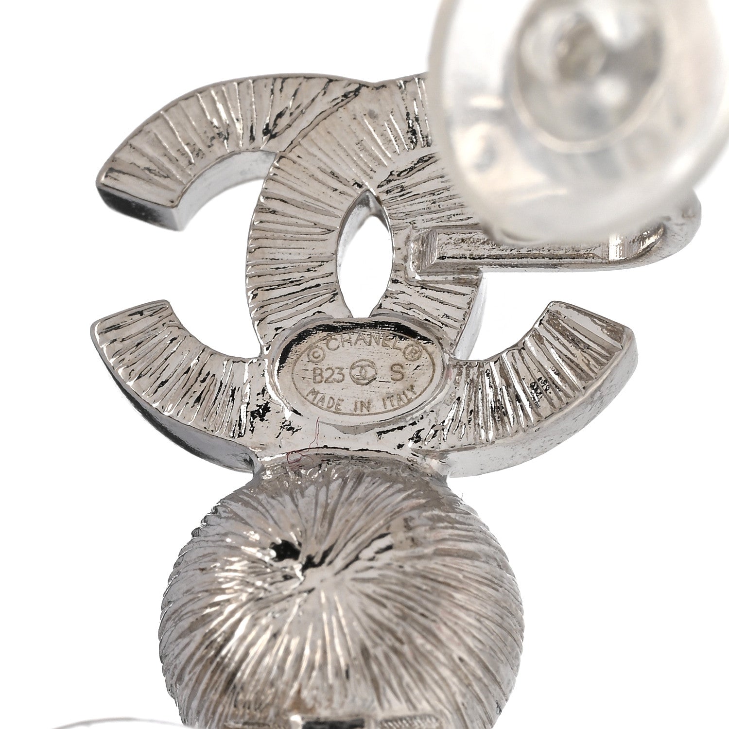 Chanel Metal Crystal CC Long Drop Earrings Silver 4 of 4