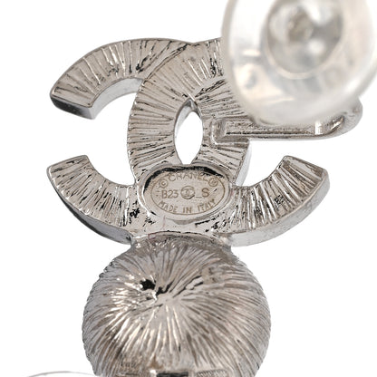 Chanel Metal Crystal CC Long Drop Earrings Silver 4 of 4