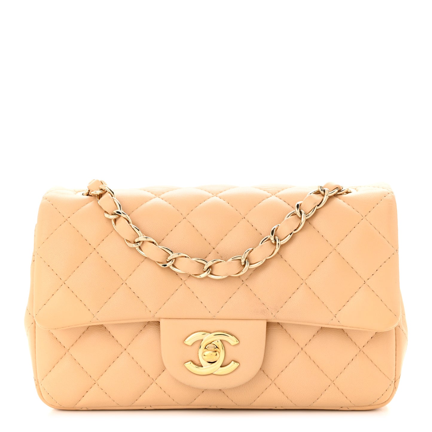 Lambskin Quilted Mini Rectangular Flap Beige
