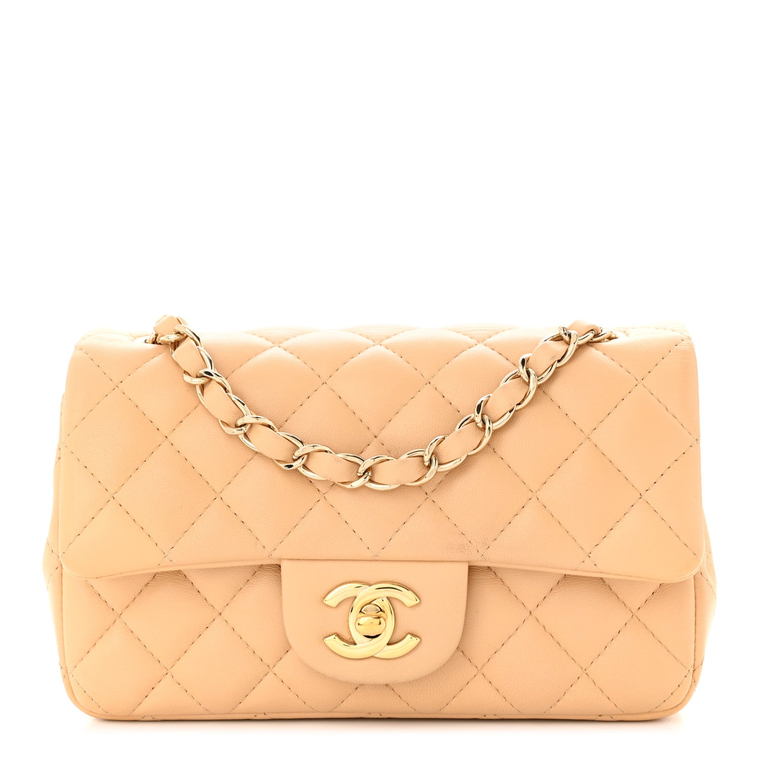 Chanel Lambskin Quilted Mini Rectangular Flap Beige 1 of 12