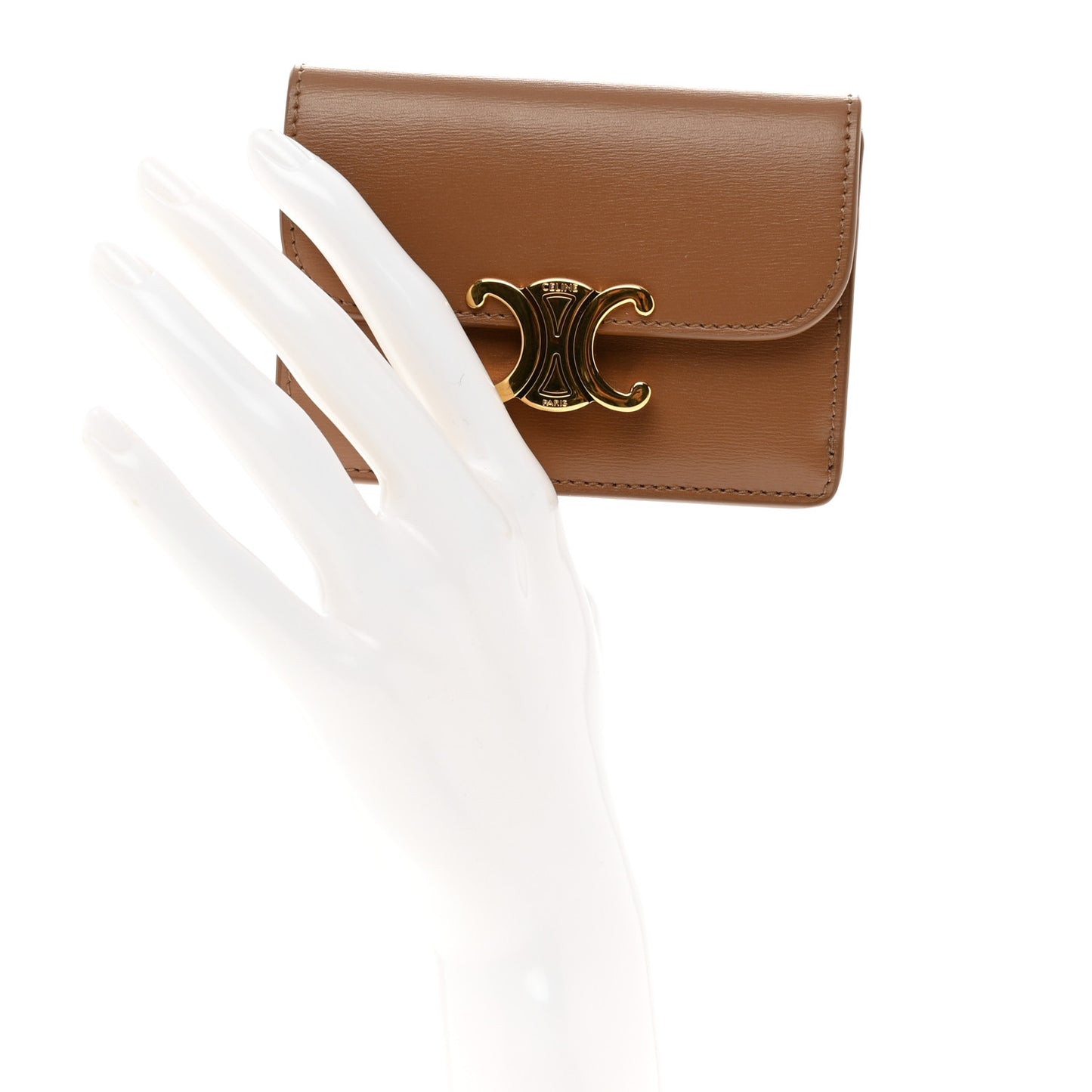 Shiny Calfskin Triomphe Flap Card Holder Bronze