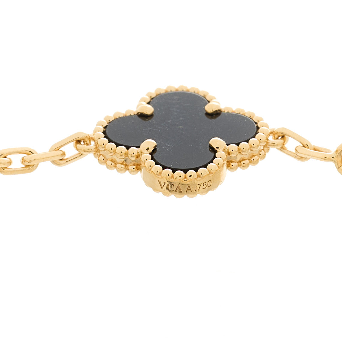 18K Yellow Gold Black Onyx 5 Motifs Vintage Alhambra Bracelet