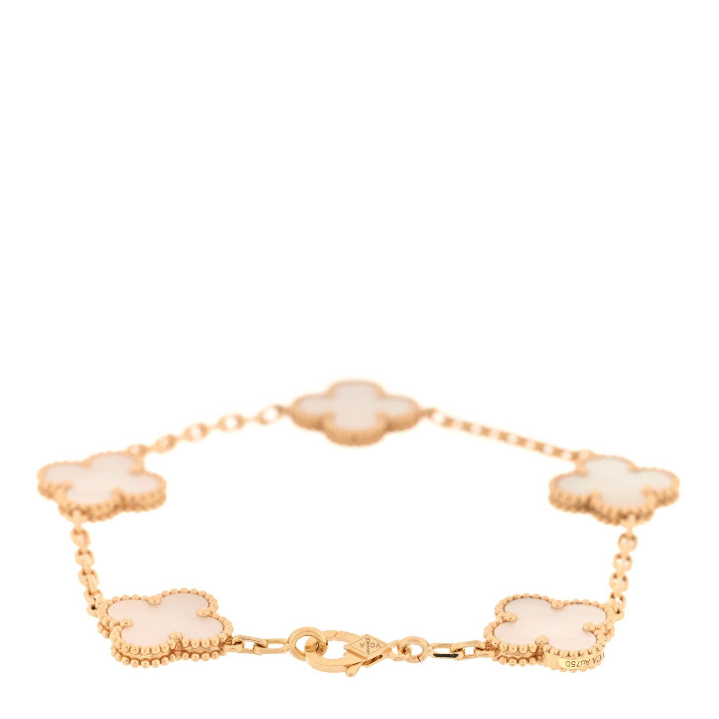 18K Yellow Gold Mother of Pearl 5 Motifs Vintage Alhambra Bracelet