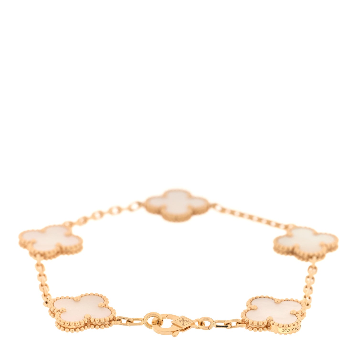 Van Cleef & Arpels 18K Yellow Gold Mother of Pearl 5 Motifs Vintage Alhambra Bracelet 2 of 4