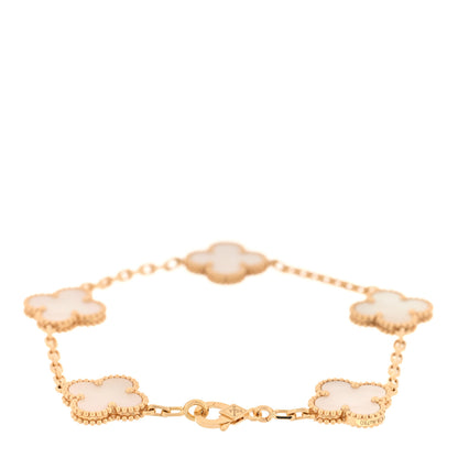 Van Cleef & Arpels 18K Yellow Gold Mother of Pearl 5 Motifs Vintage Alhambra Bracelet 2 of 4