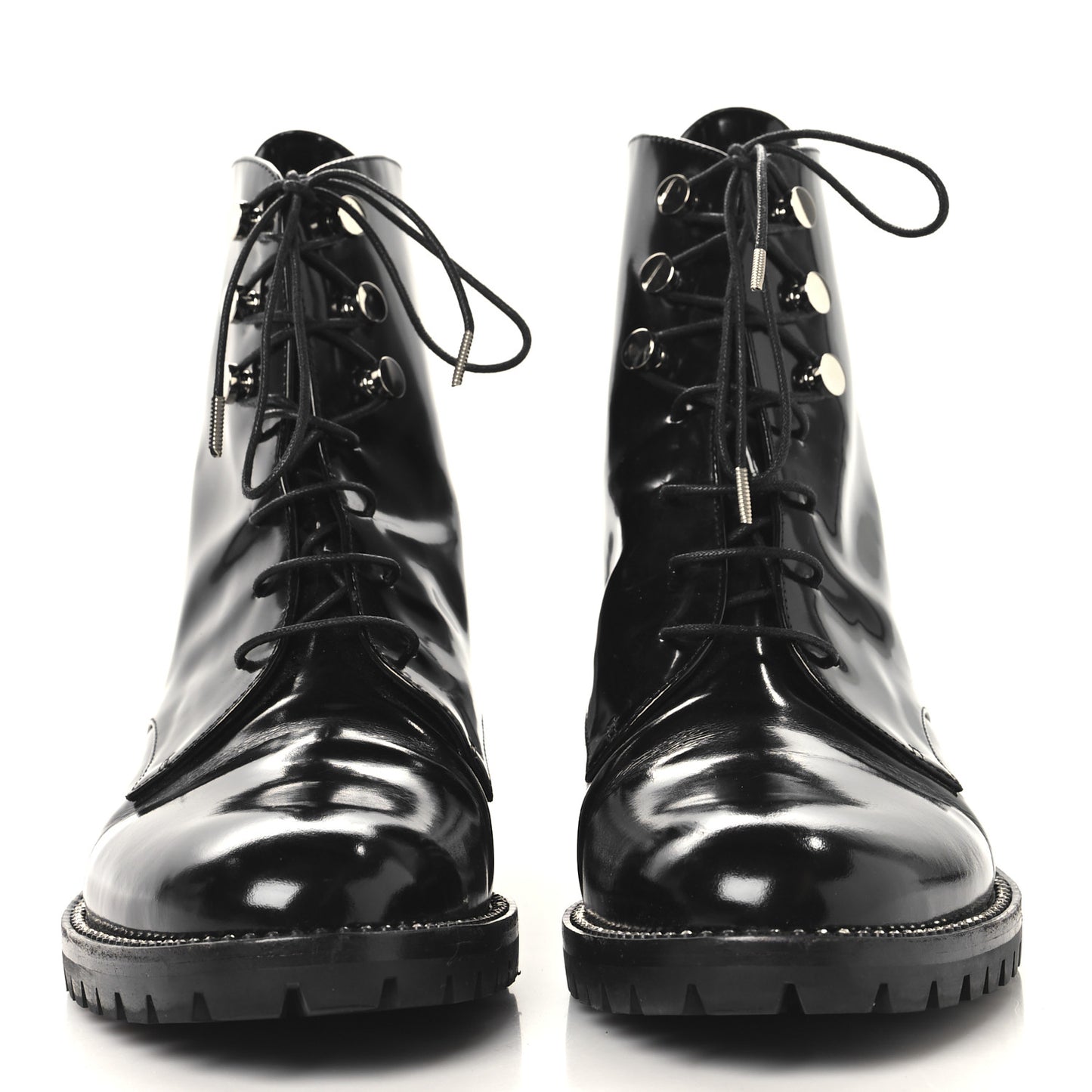 Patent Calfskin Rebelle Lace Up Boots 38.5 Black
