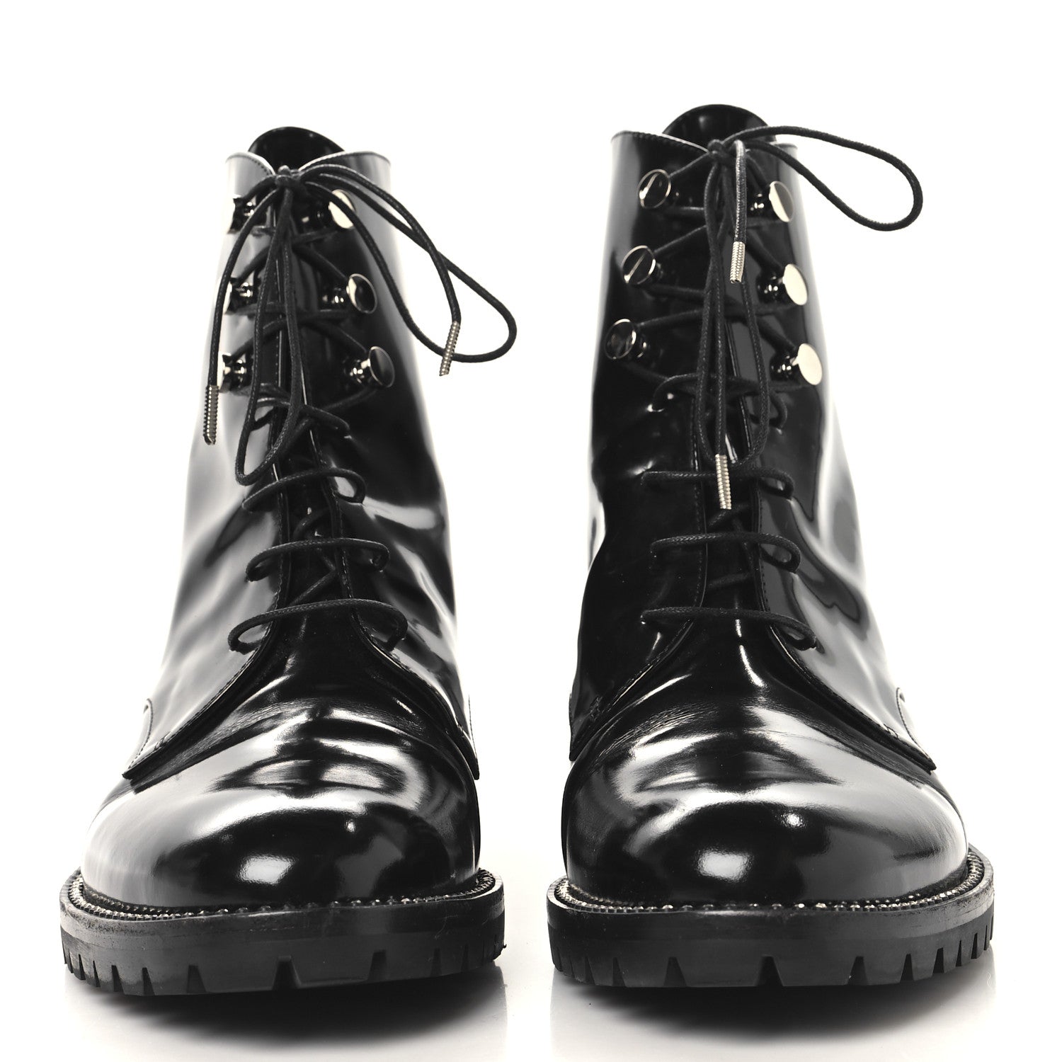 Christian Dior Patent Calfskin Rebelle Lace Up Boots 38.5 Black 3 of 9