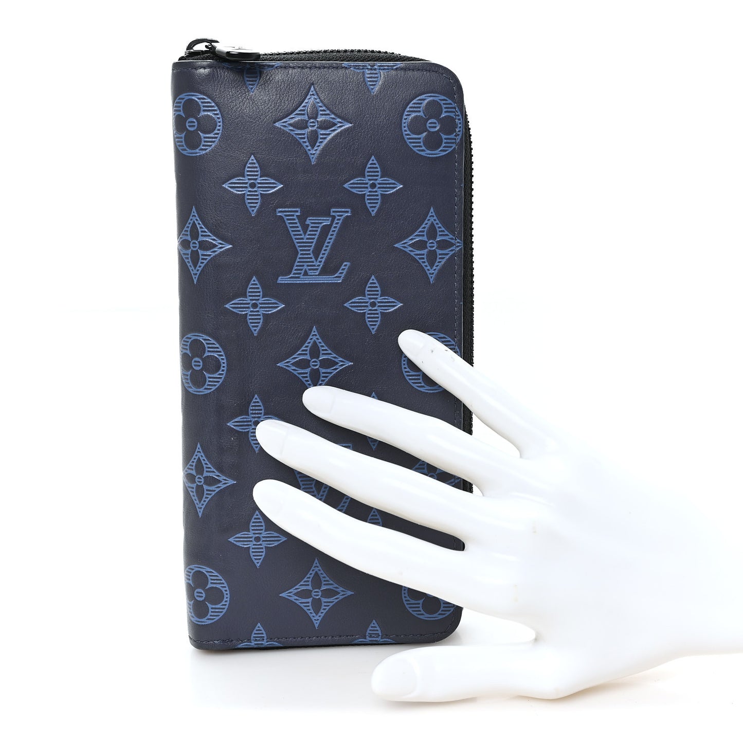 Calfskin Monogram Shadow Vertical Zippy Wallet Blue