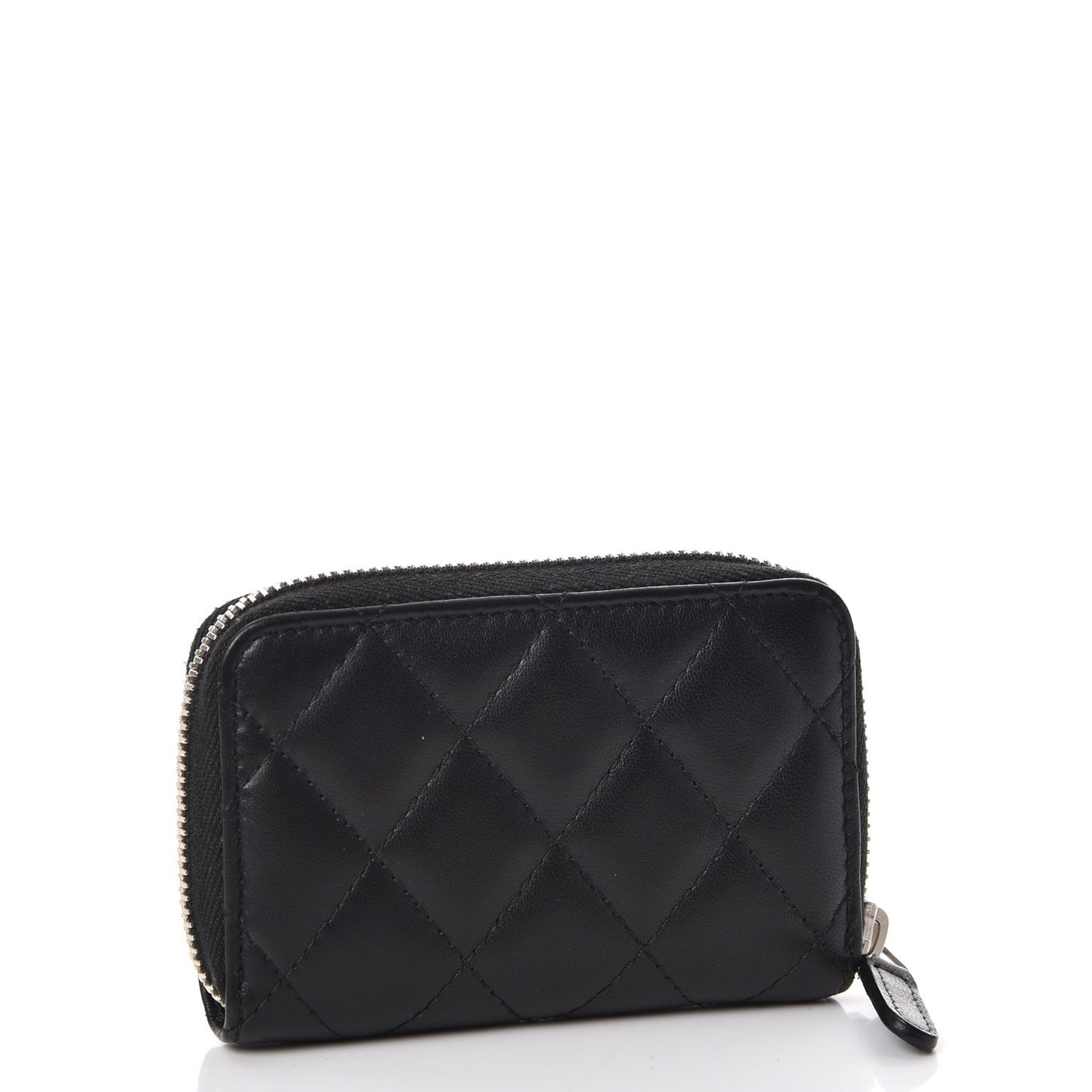 Lambskin Quilted Zip Around Coin Purse Wallet Black