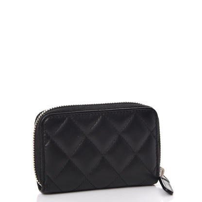Chanel Lambskin Quilted Zip Around Coin Purse Wallet Black 3 of 9