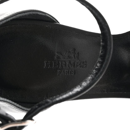 Hermes Calfskin Clous Legend Wedge Sandals 36 Black 7 of 12