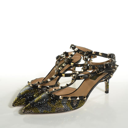 Valentino Garavani Crystal Camouflage Rockstud Ankle Strap 65mm Pumps 39 Black 3 of 7