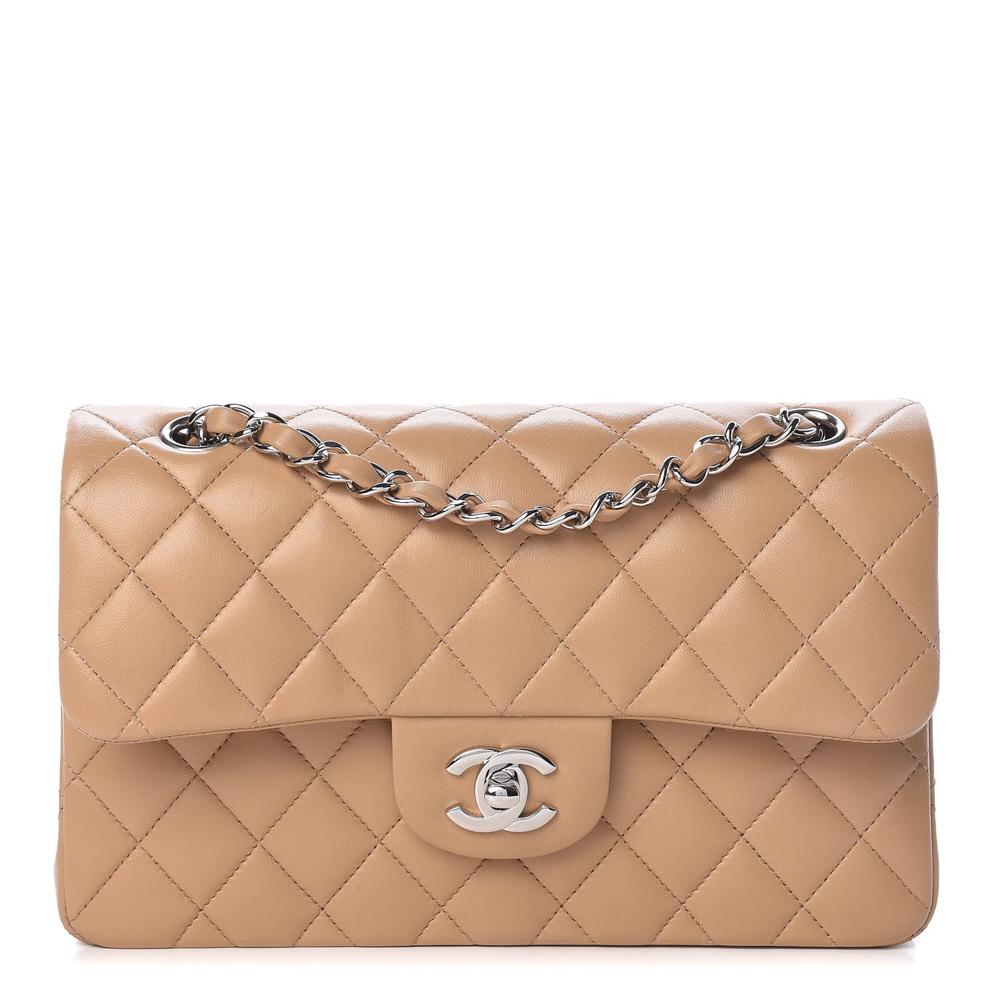 Lambskin Quilted Small Double Flap Beige